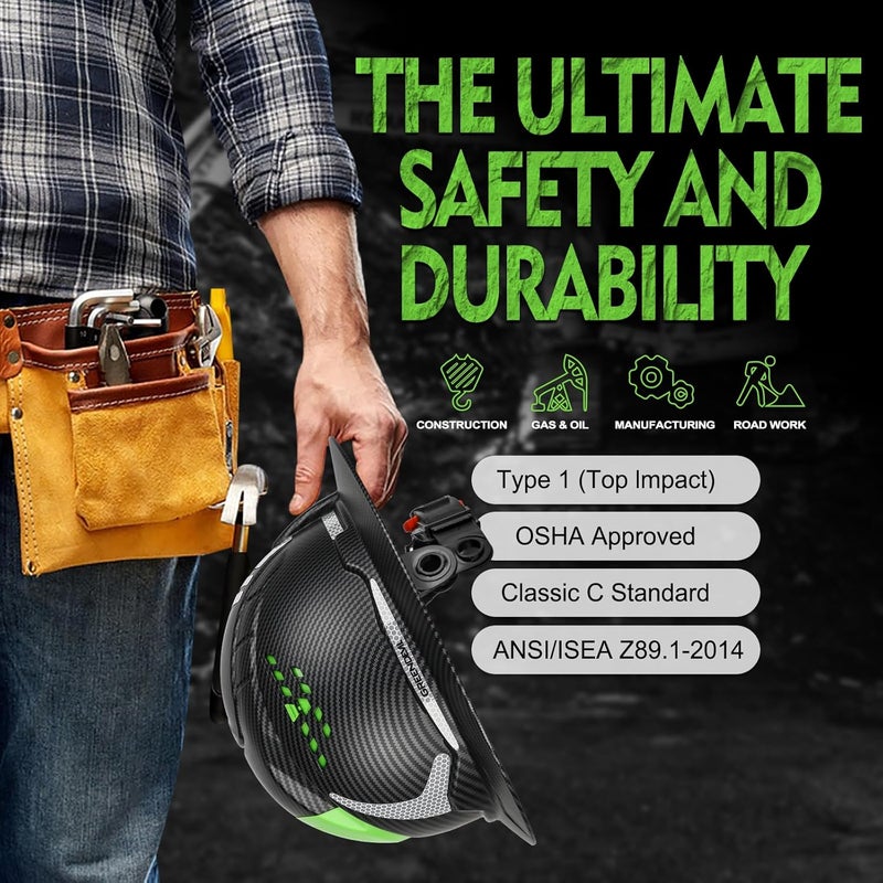 GREEN DEVIL Matrix Full Brim Hard Hat with Headlight Vented Construction Safety Helmet OSHA Approved Cascos De Construccion Work Hardhat for Men&Women - Image 5